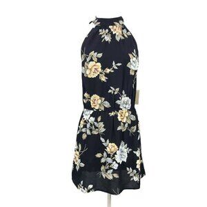New Flynn Skye Poppy Mini Dress Womens Large Black Floral Rayon Halter